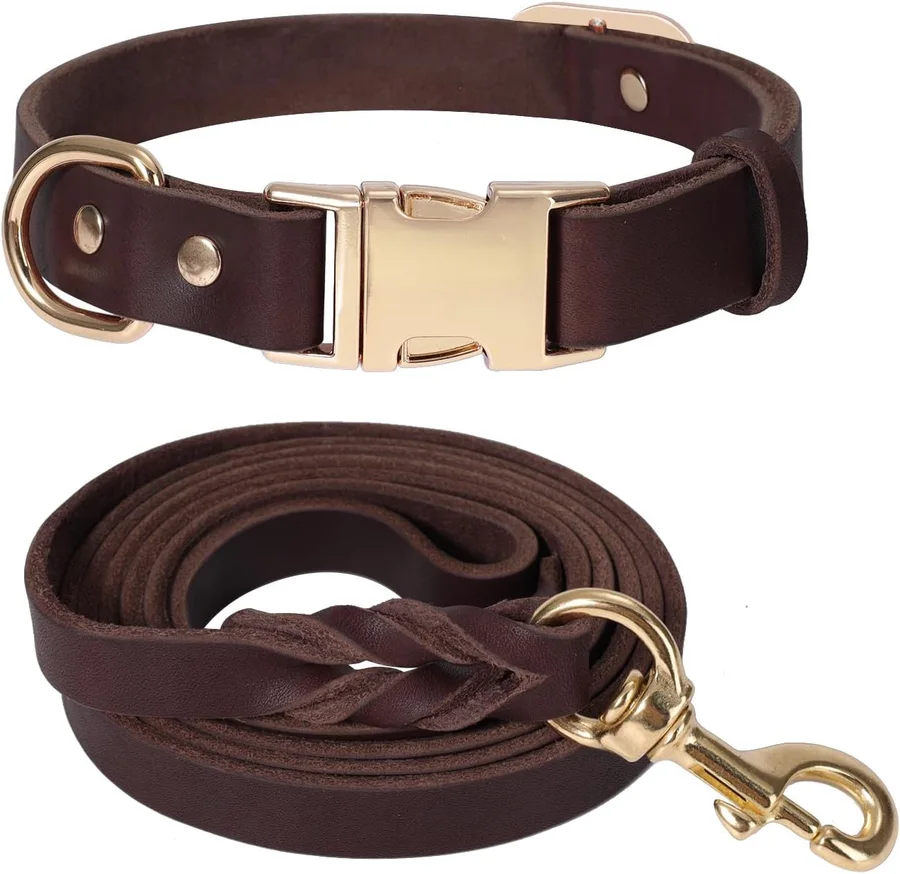 LWBMG 6-Foot Leather Collar and Leash Set product image