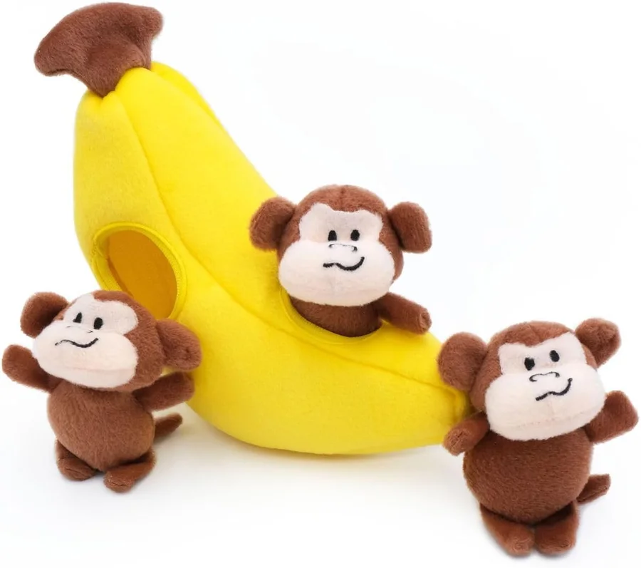 ZippyPaws Squeaky Burrow Monkey 'n Banana product image