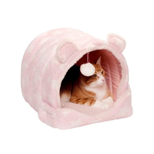 FurHaven Cat Cave Fleece & Faux Fur Pet Bedの商品画像