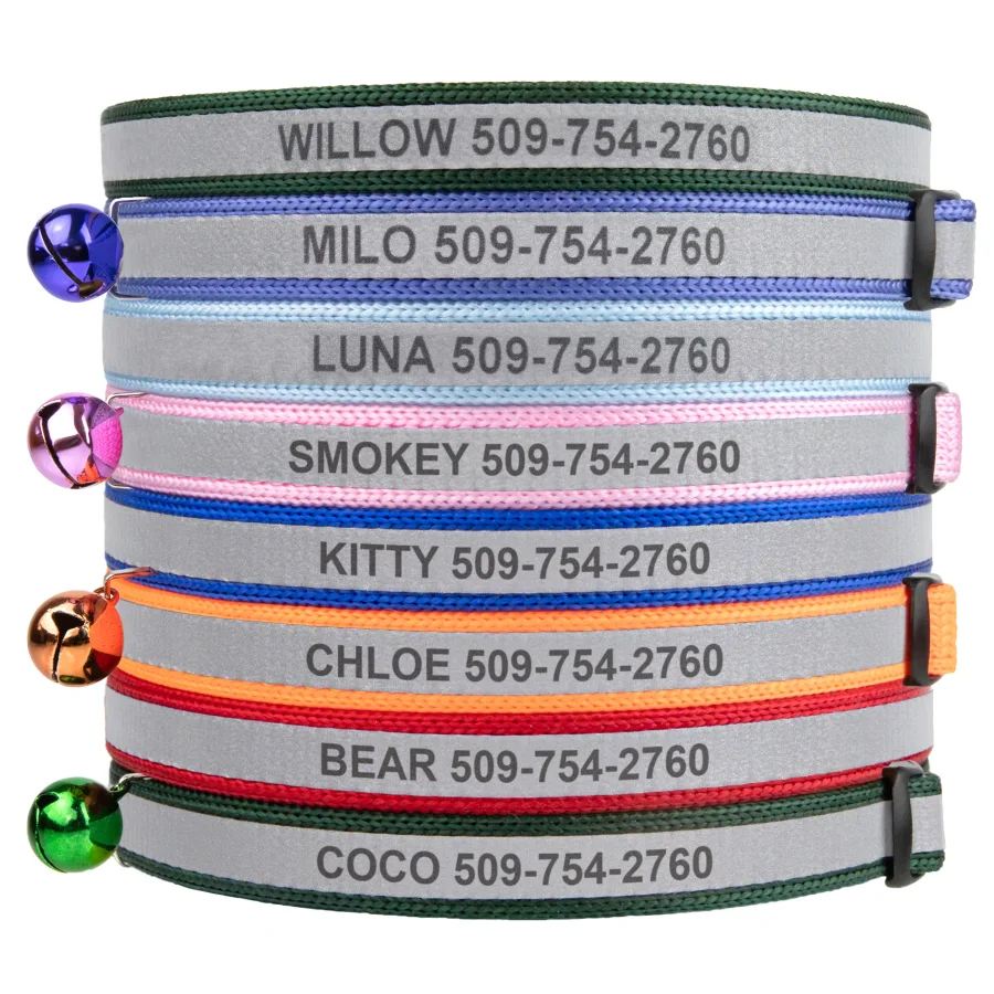 صورة منتج GoTags Personalized Reflective Engraved Cat Collar