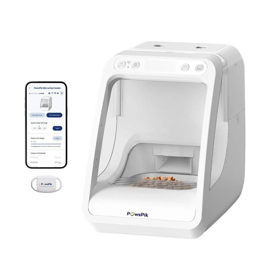 PawsPik Automatic Microchip RFID Pet Feeder — Pearl White की उत्पाद छवि